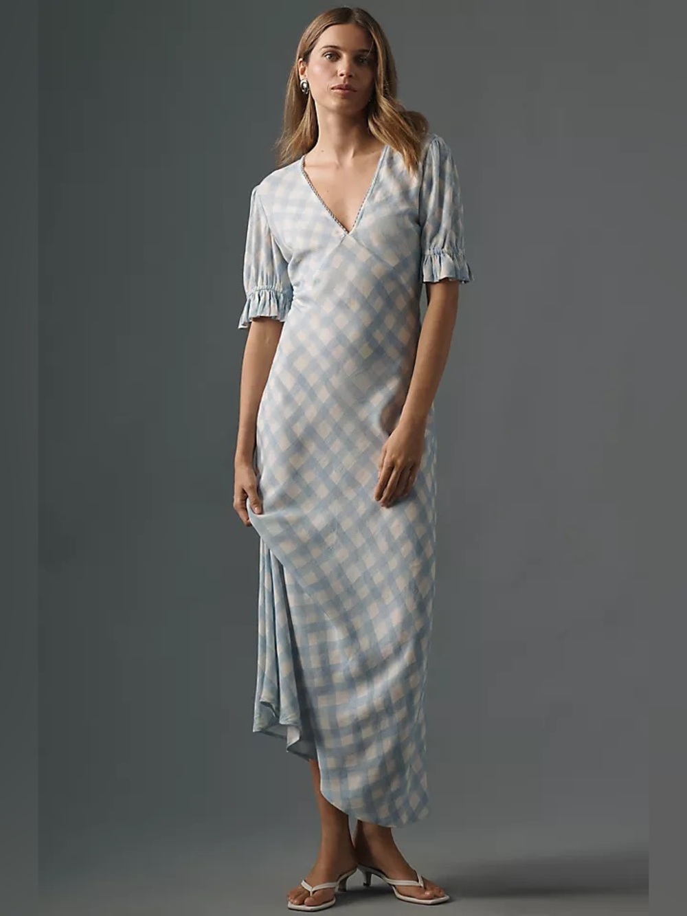 NWT Conditions Apply Eniya Linen Blend Short-Sleeve V-Neck Slip Maxi Dress